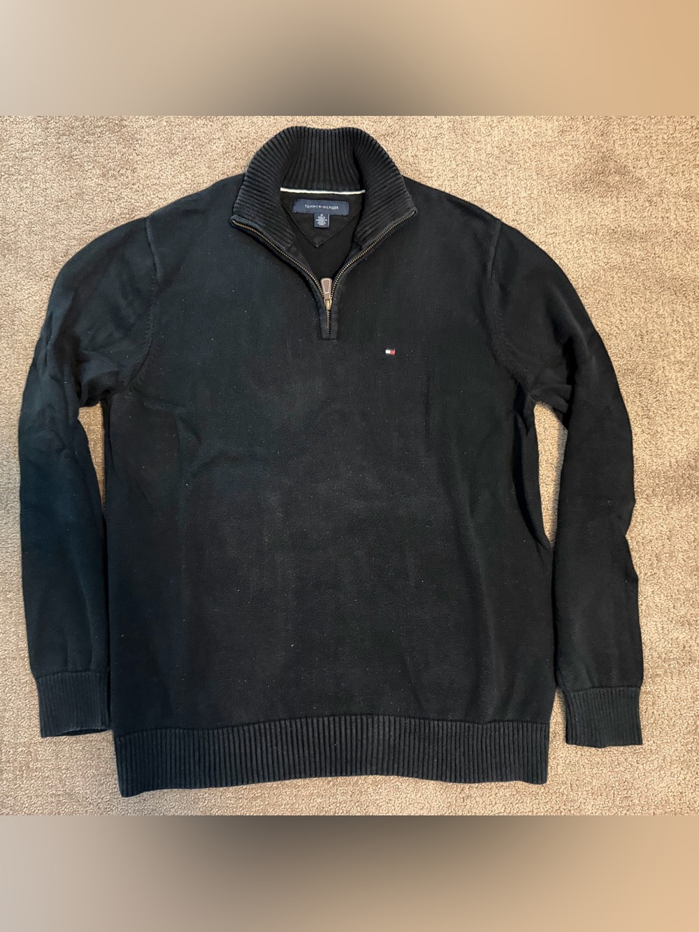 Tommy Hilfiger Black Half-Zip Ribbed Collar Sweater